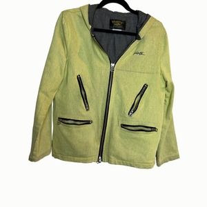 Kravitz ch. j. W Vintage Yellow Green Mens Moto Jacket with Hood Size Medium